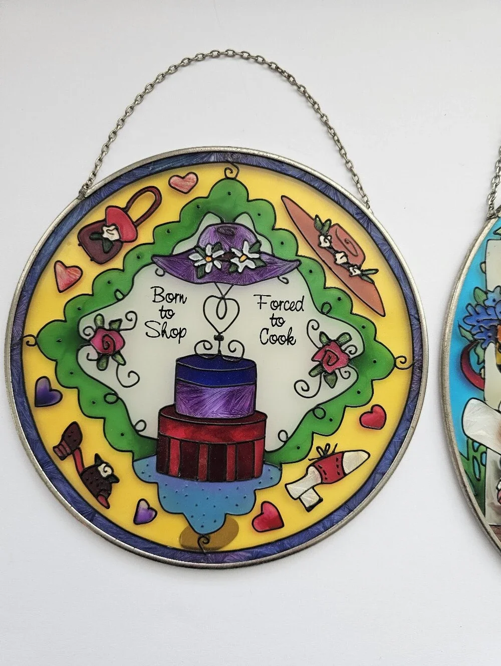 Lot of 2 Vintage Joan Baker Designs Hand-Painted Glass Suncatchers​